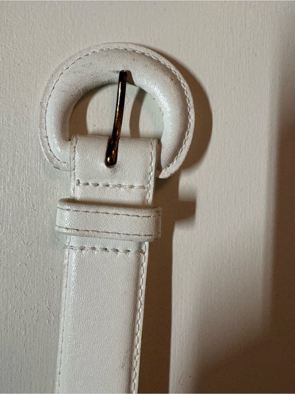 90s Kelley & Lang Round-Buckle White Leather Belt - L, 30-34”